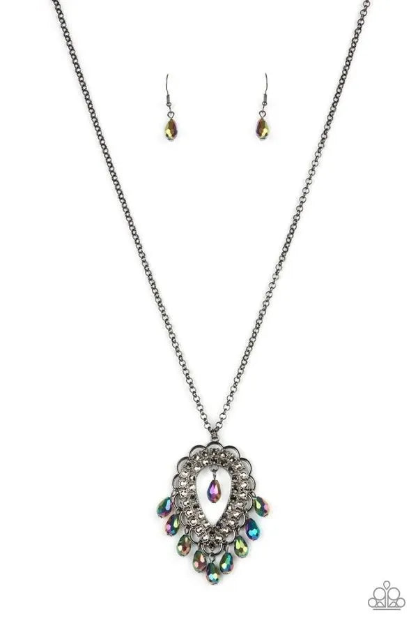 TEASABLE TEARDROPS- Multi  long necklace oil