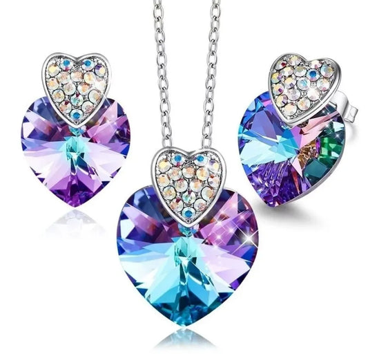 Sparkling Heart iridescent necklace earrings set