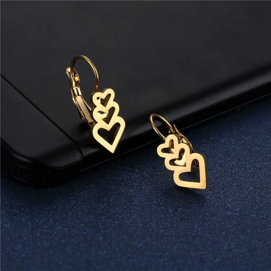 Heart trio gold earrings 1646