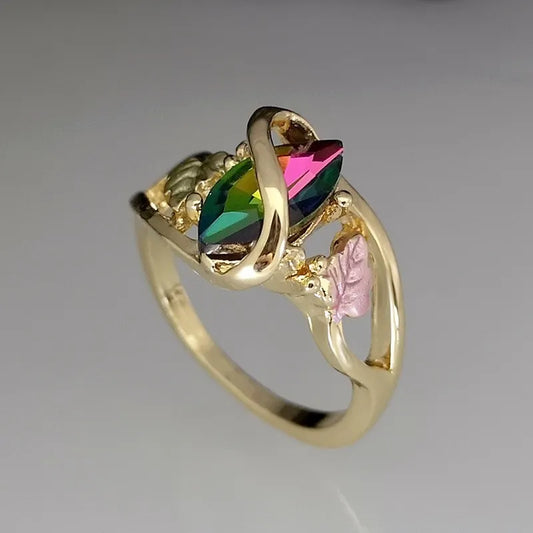 colorful tourmaline crystal oil gold band ring