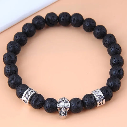 Skull Volcanic Stone Alloy Bracelet 7573