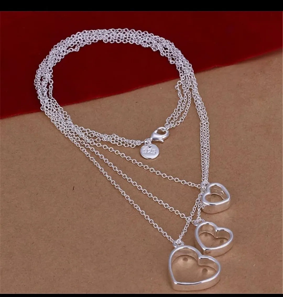 layer my hearts silver short necklace