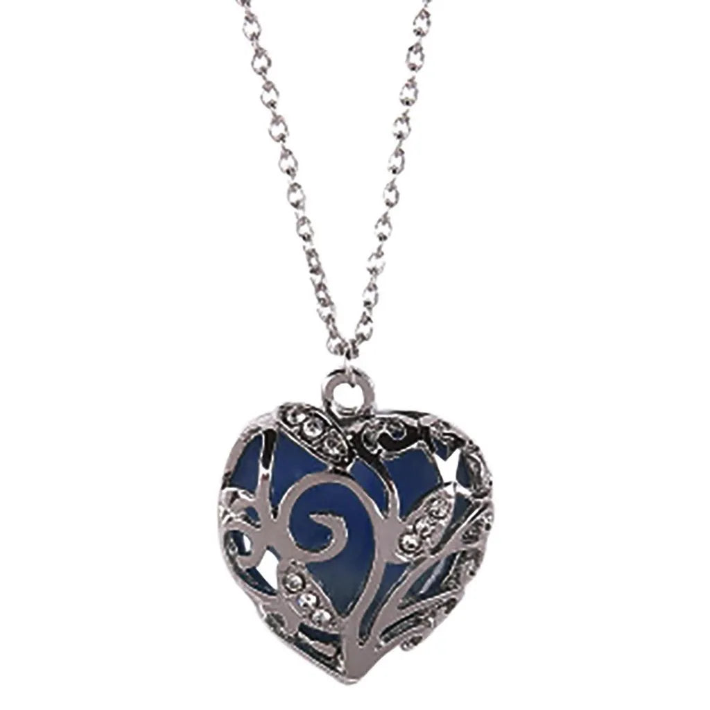 Painted glow dark heart blue SHORT ecklace