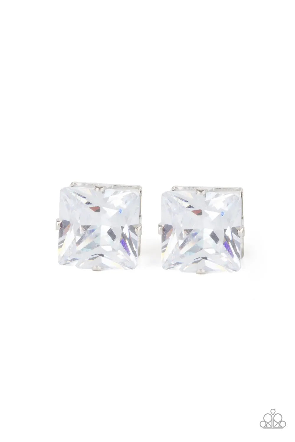 Times Square Timeless - White stud post earrings	iridescent