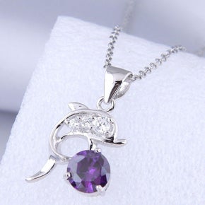 dolphin love purple short necklace