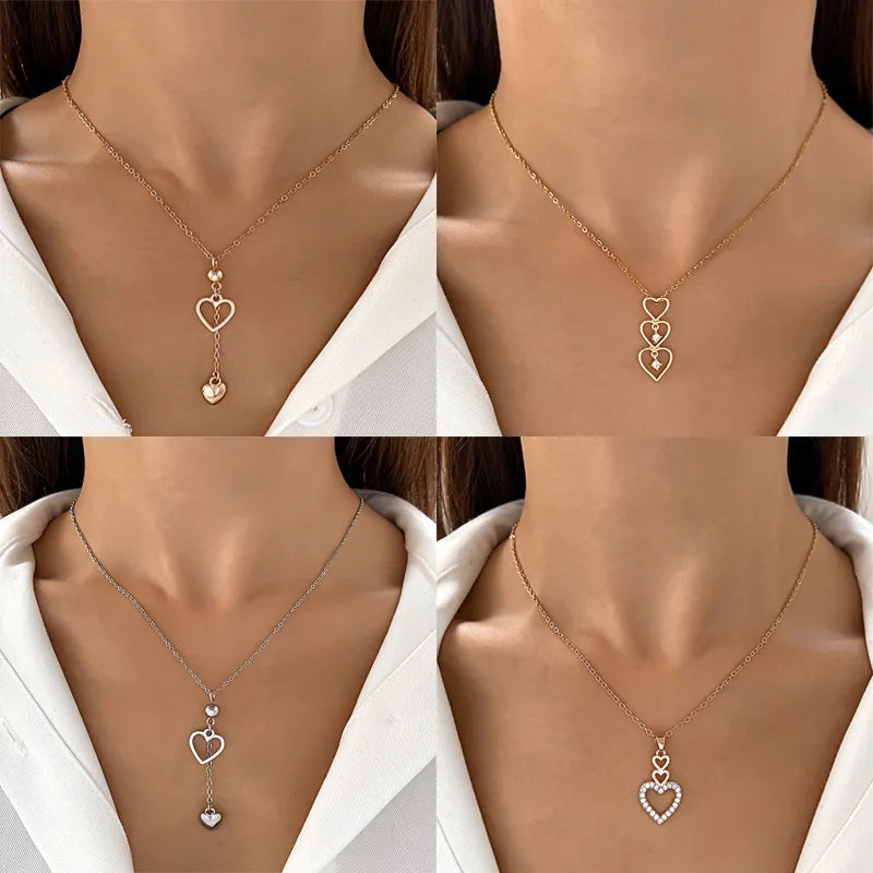 Heart trio white short necklace 4688