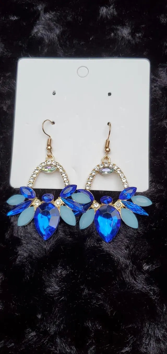 Bright flamingo blue orange gold earrings 5238