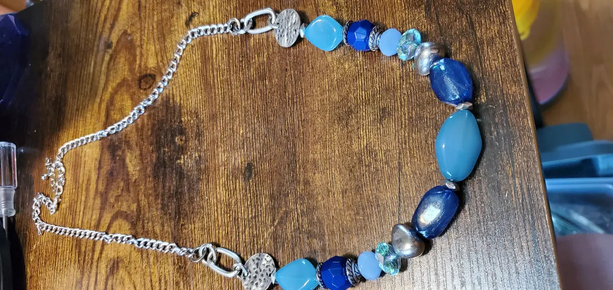 Tangled ocean blue long necklace handmade