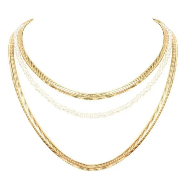 Pearl Alloy Multi gold layered Necklace 7919