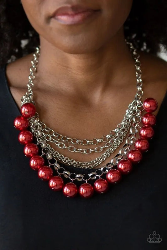 one-way Wall Street - red necklace pearls short papa