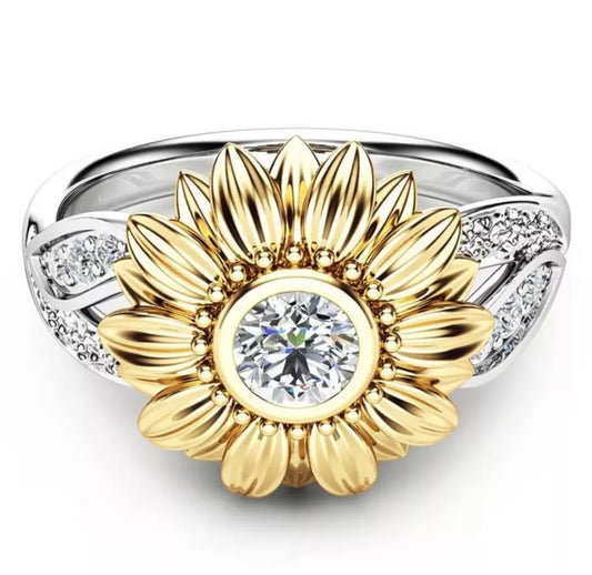 sunflower band gold and silver ring