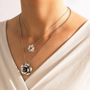 Bed of roses layered silver necklace