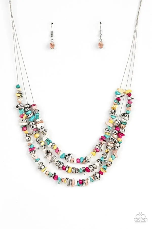 Placid Pebbles - Multi short necklace natural set papa