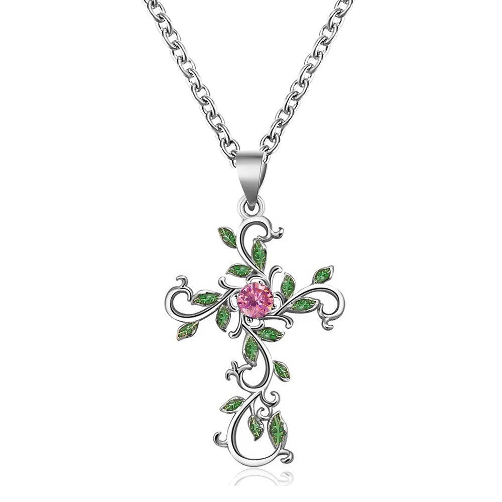 Cross of life rose short necklace