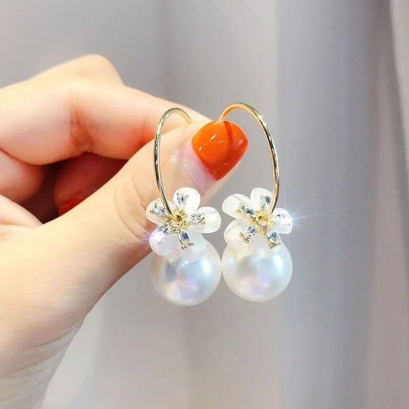 Petal pearl earrings hoops