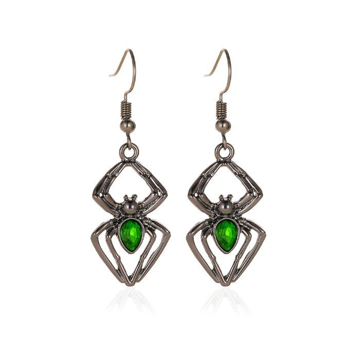 OIl green spider set earrings and short necklace 3491 Halloween