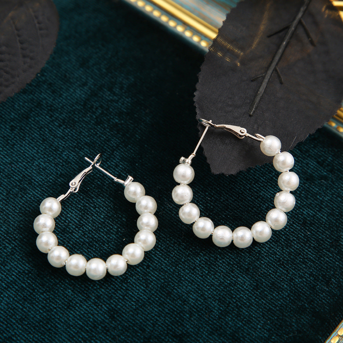 Pearl hoops earrings lever back 4726