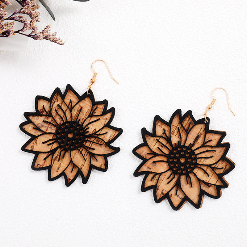 Wooden sunflower earrings 5587