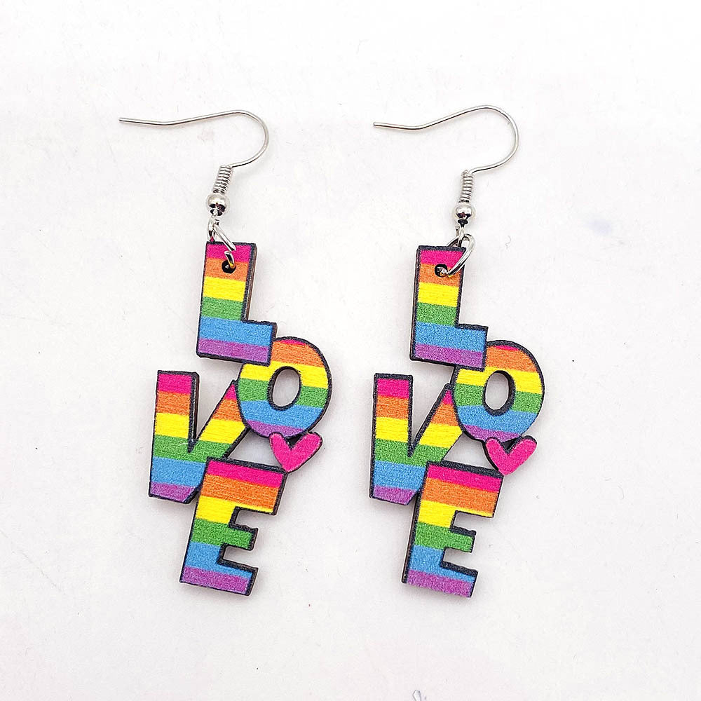 Love in the usa earrings wood 7815