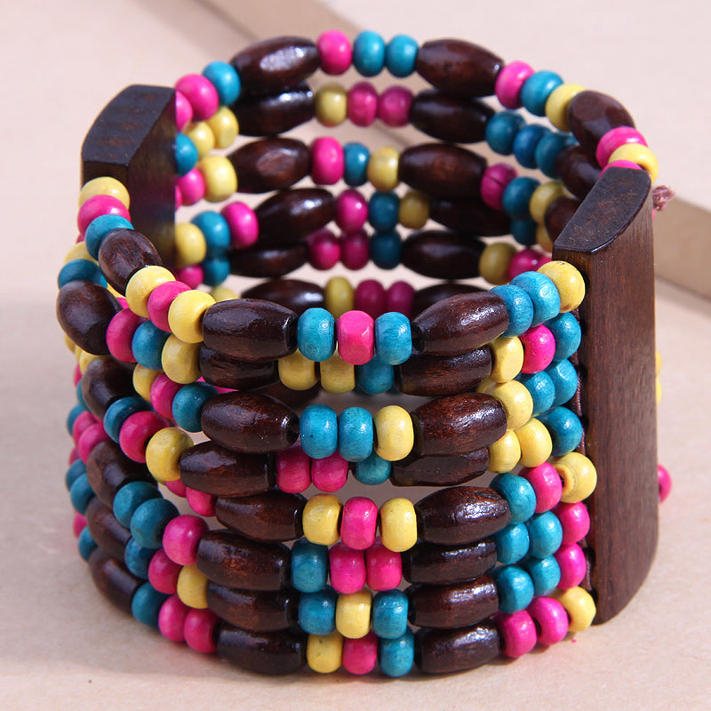 Colorful wood multi bracelet 5718