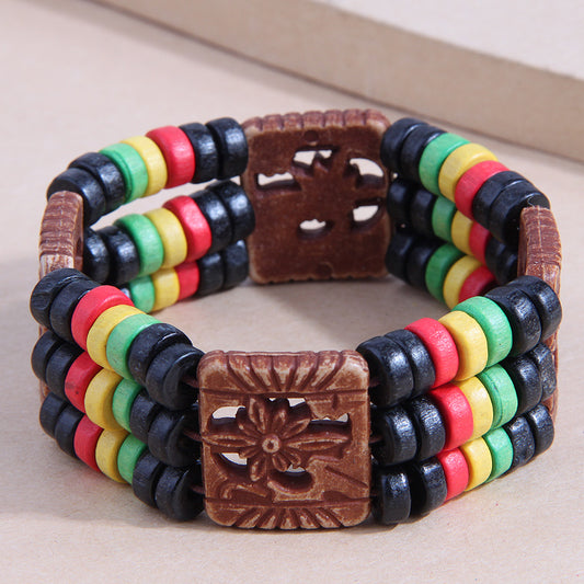 Bohemian wood multi bracelet 7872