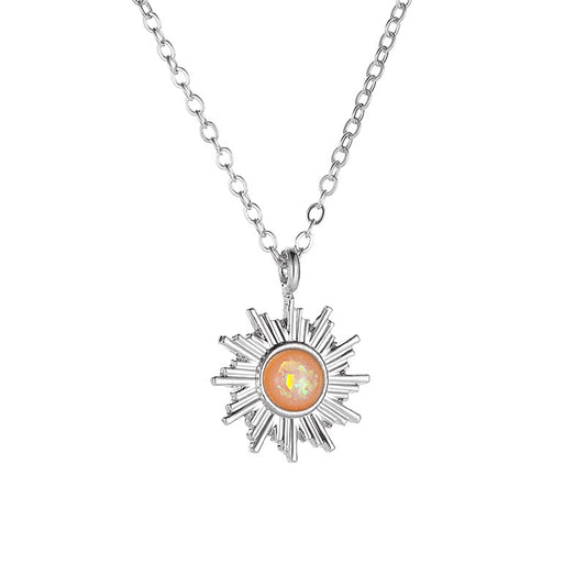 Silver sun opal iridescent short necklace 5167