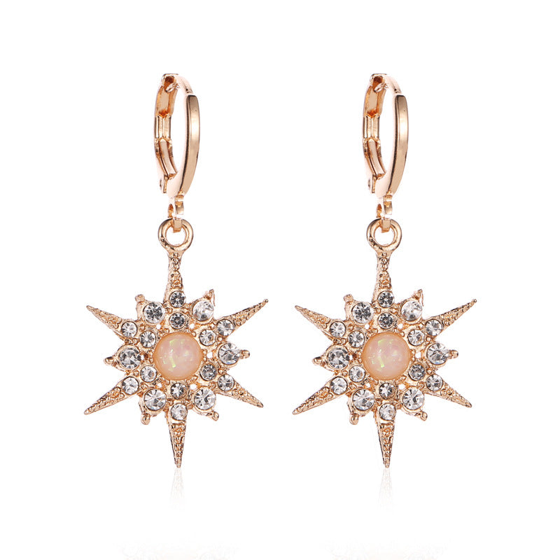 Beaming star of light gold white earrings lever back 9871