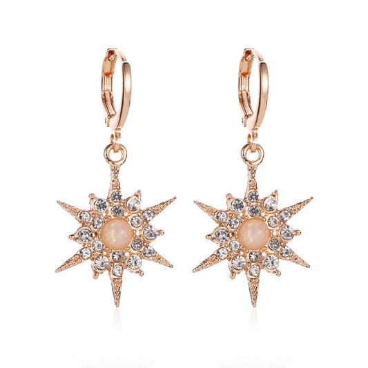 Beaming star of light gold white earrings lever back 9871