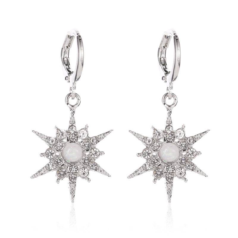 Beaming star of light gold white earrings lever back 9871