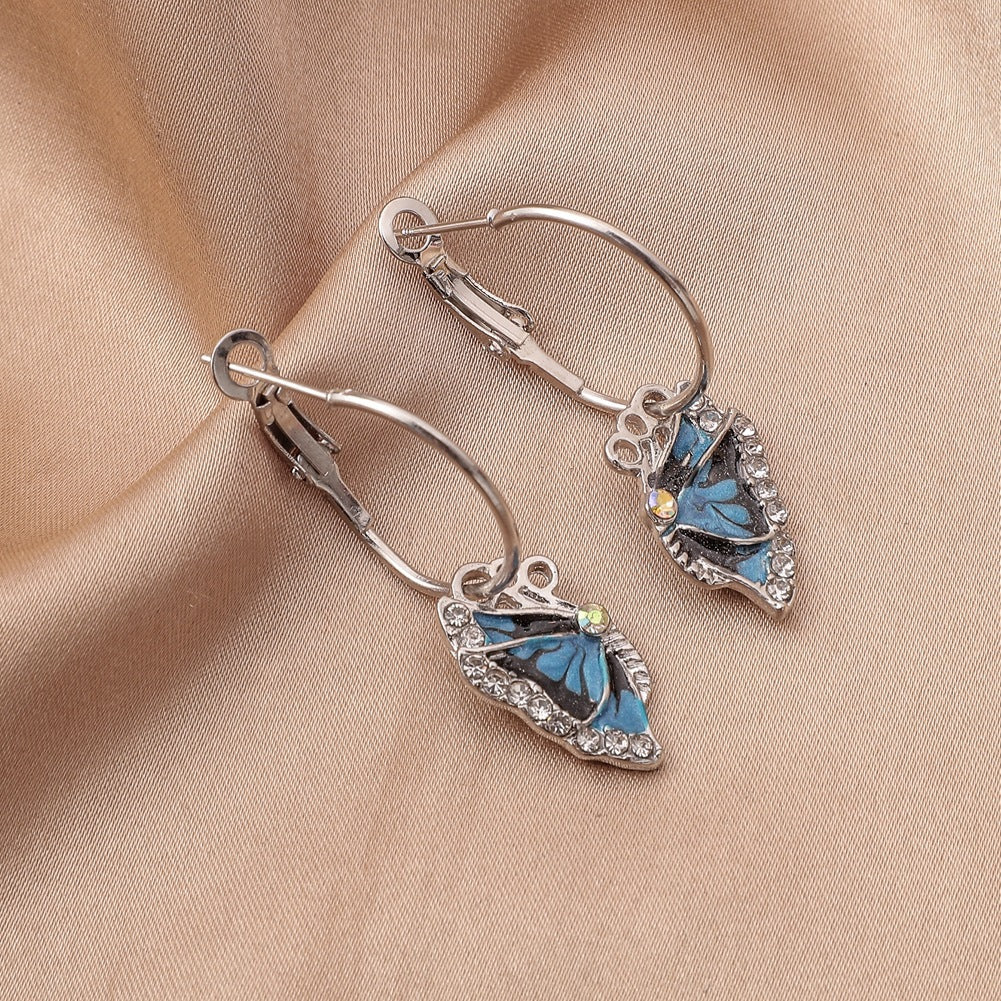 Classic Blue butterfly hoop earring iridescent 3382