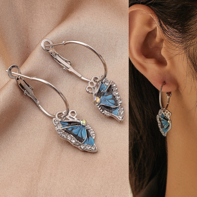 Classic Blue butterfly hoop earring iridescent 3382