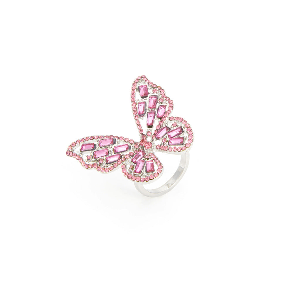 Rose butterfly  band pink ring sz 6-8 adjustable 1692