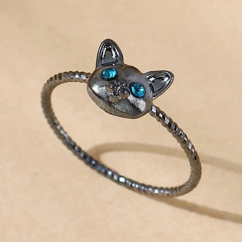 meow ring blue black band ring sz 6