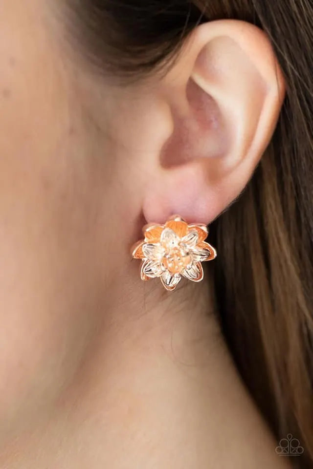 Water Lily Love - Rose Gold post earrings papa