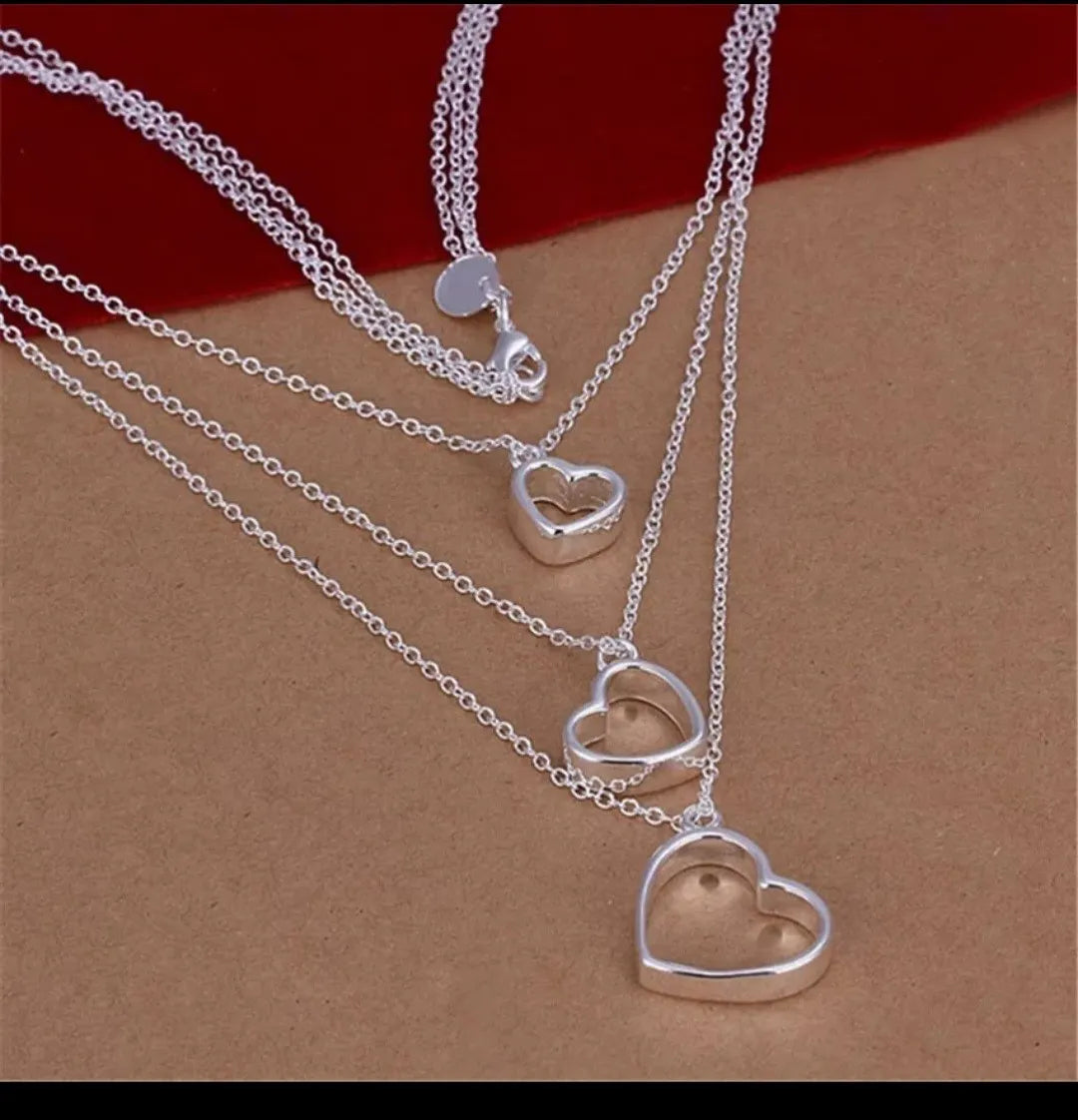 layer my hearts silver short necklace