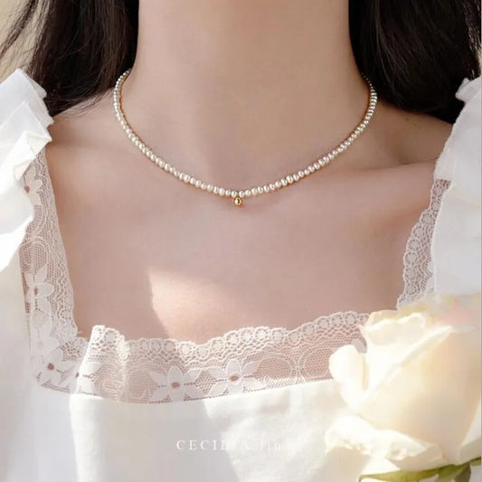 Classy pearls gold short necklace choker