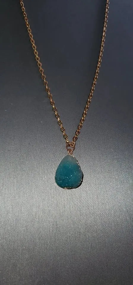 Glacial deep long red blue gold necklace