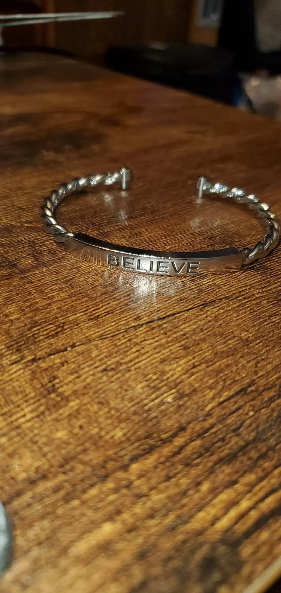 Keep Calm and Believe - Silver cuff bracelet papa