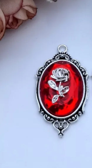 Red rose earrings short necklace