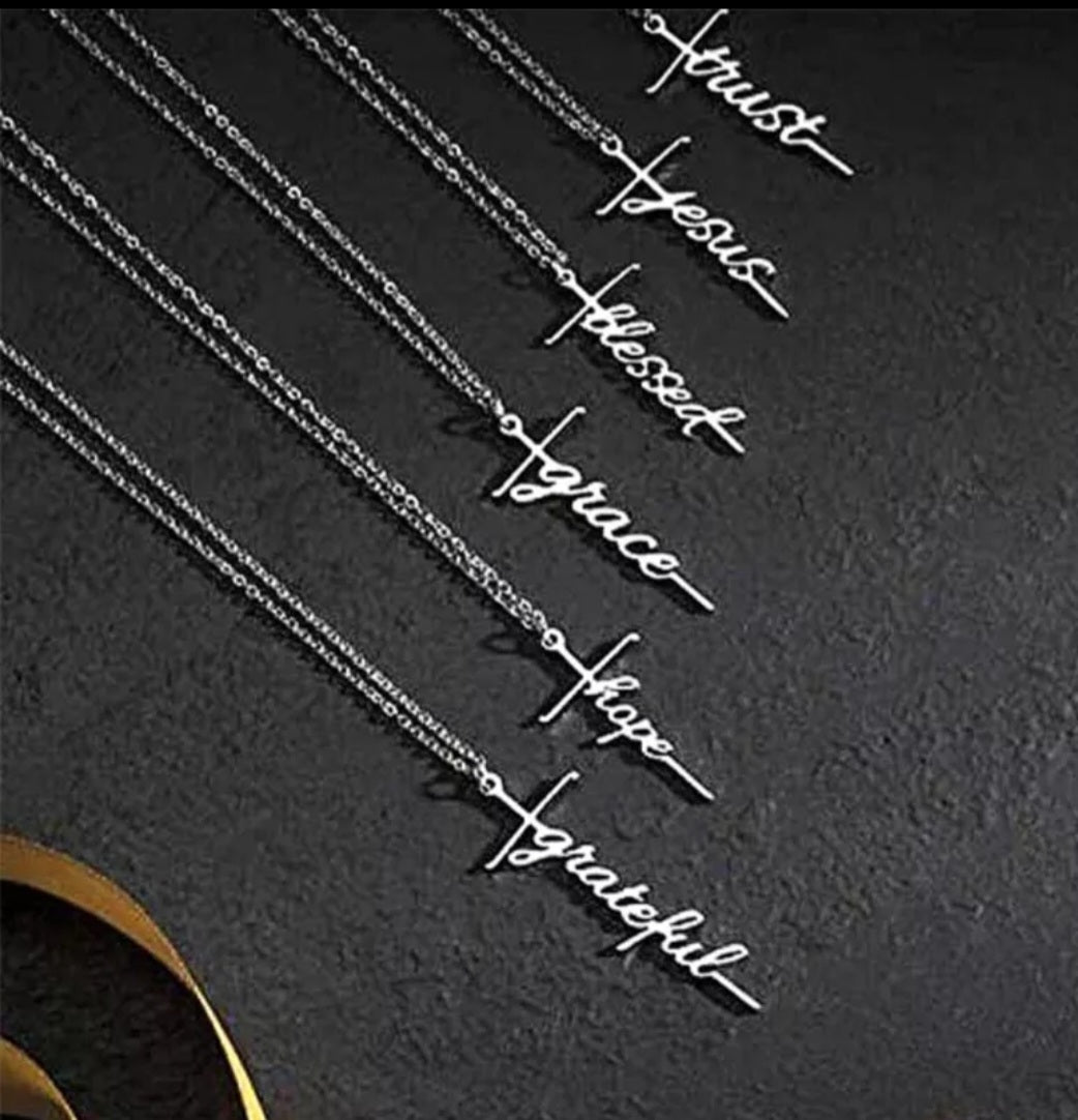 Faith inspirational short silver necklaces