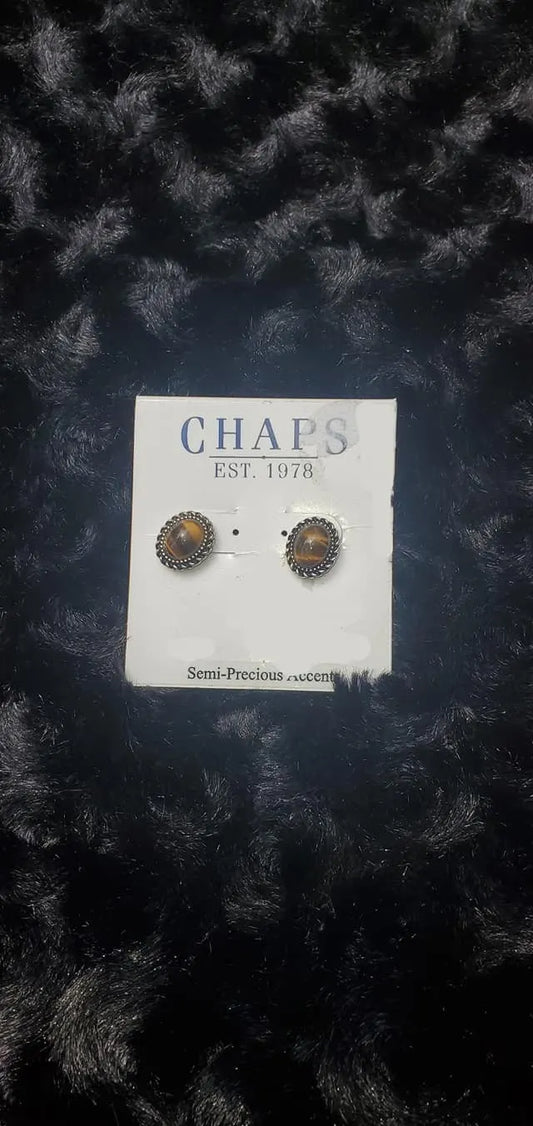 tiger eye brown stud post earrings crystal