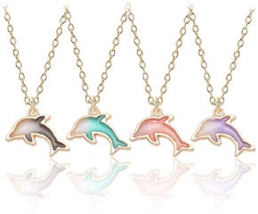 dolphin crystal gold short necklace