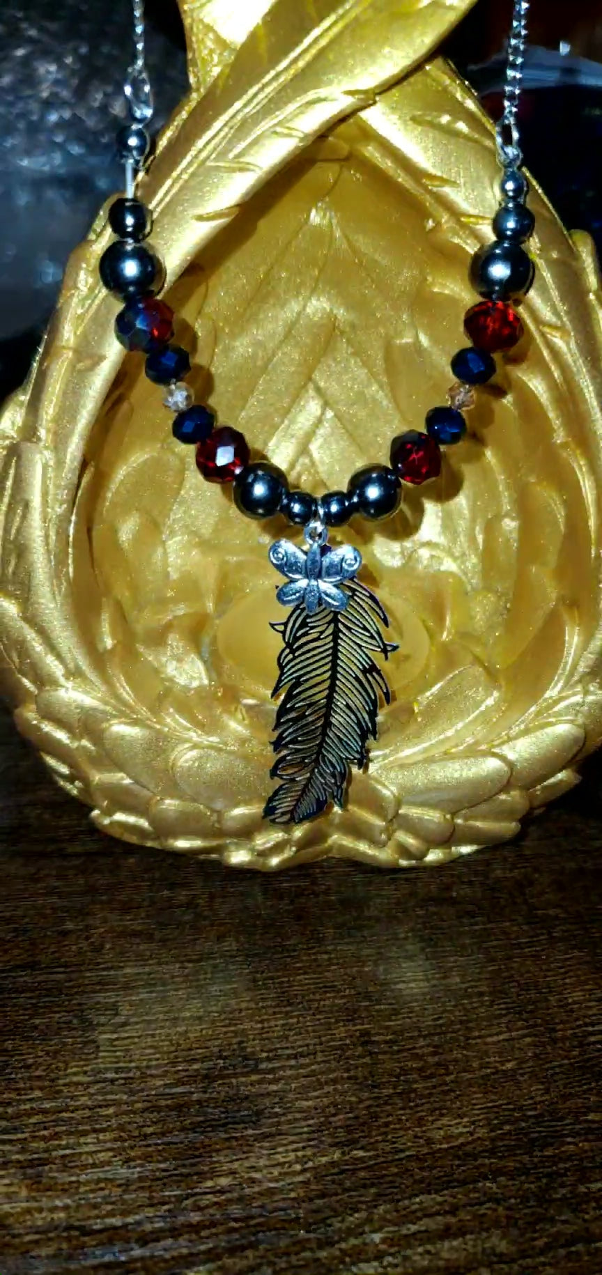 Feather oil earrings short necklace set