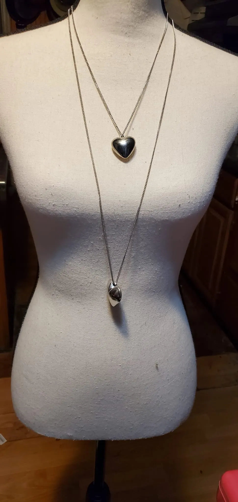 Heart set earrings and layered necklace silver gold