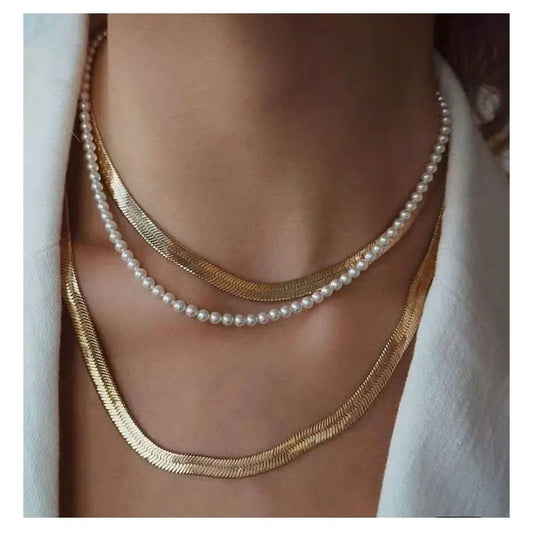 Pearl Alloy Multi gold layered Necklace 7919