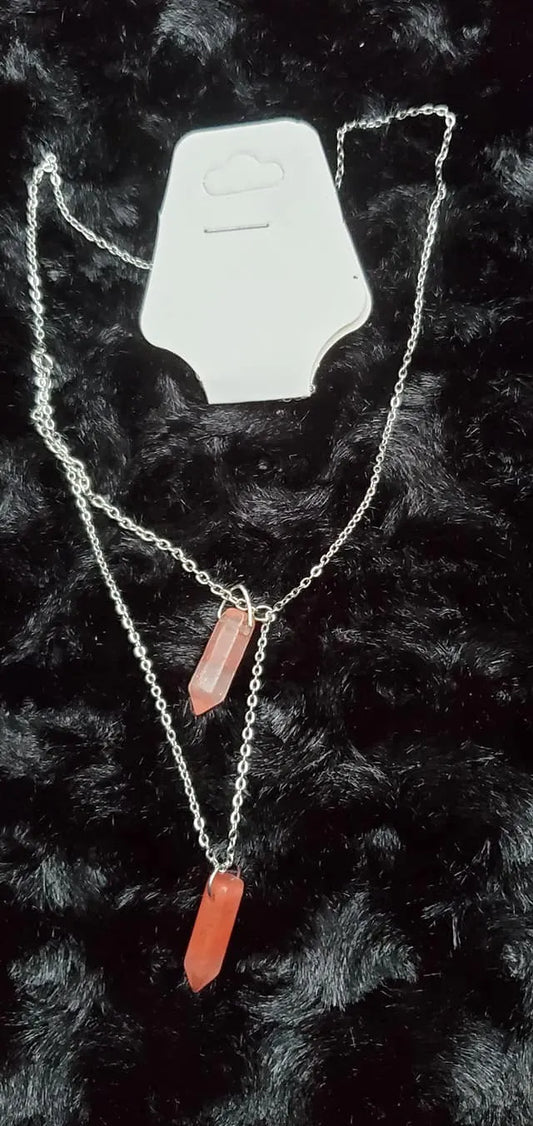 Strawberry Quartz red crystal layered necklace