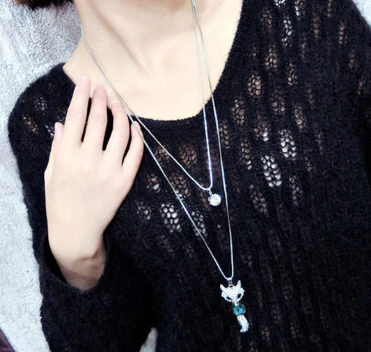 The fox trap blue long layered necklace