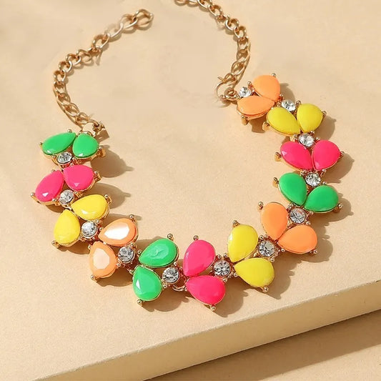 Tropical short  multi gold Necklace 8571