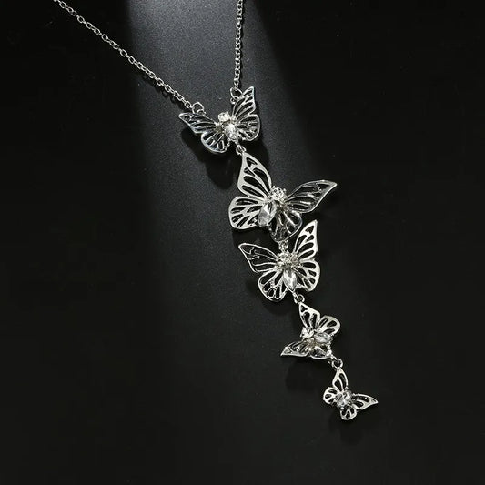 Cascade of butterfly gold silver y necklace