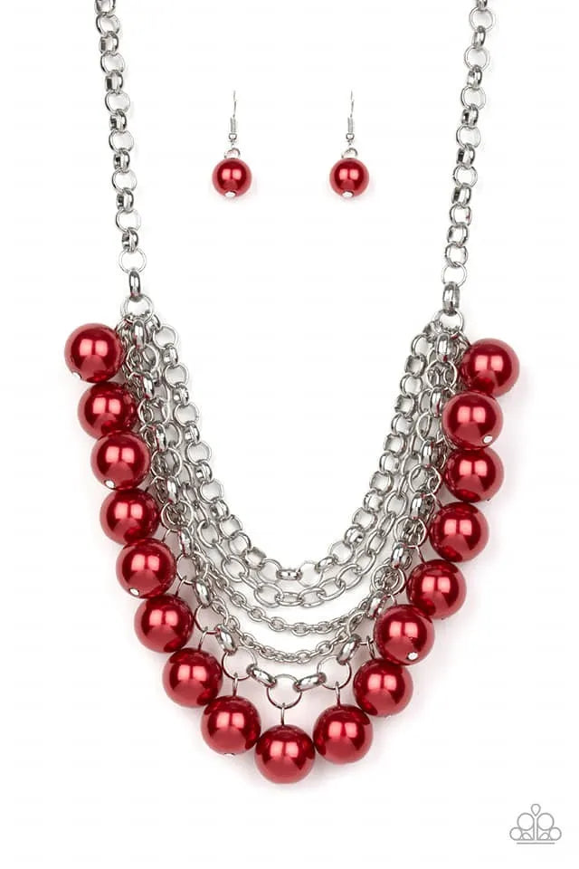 one-way Wall Street - red necklace pearls short papa